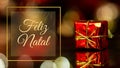 Feliz Natal - red Christmas gift on the background of lights, christmas time Royalty Free Stock Photo